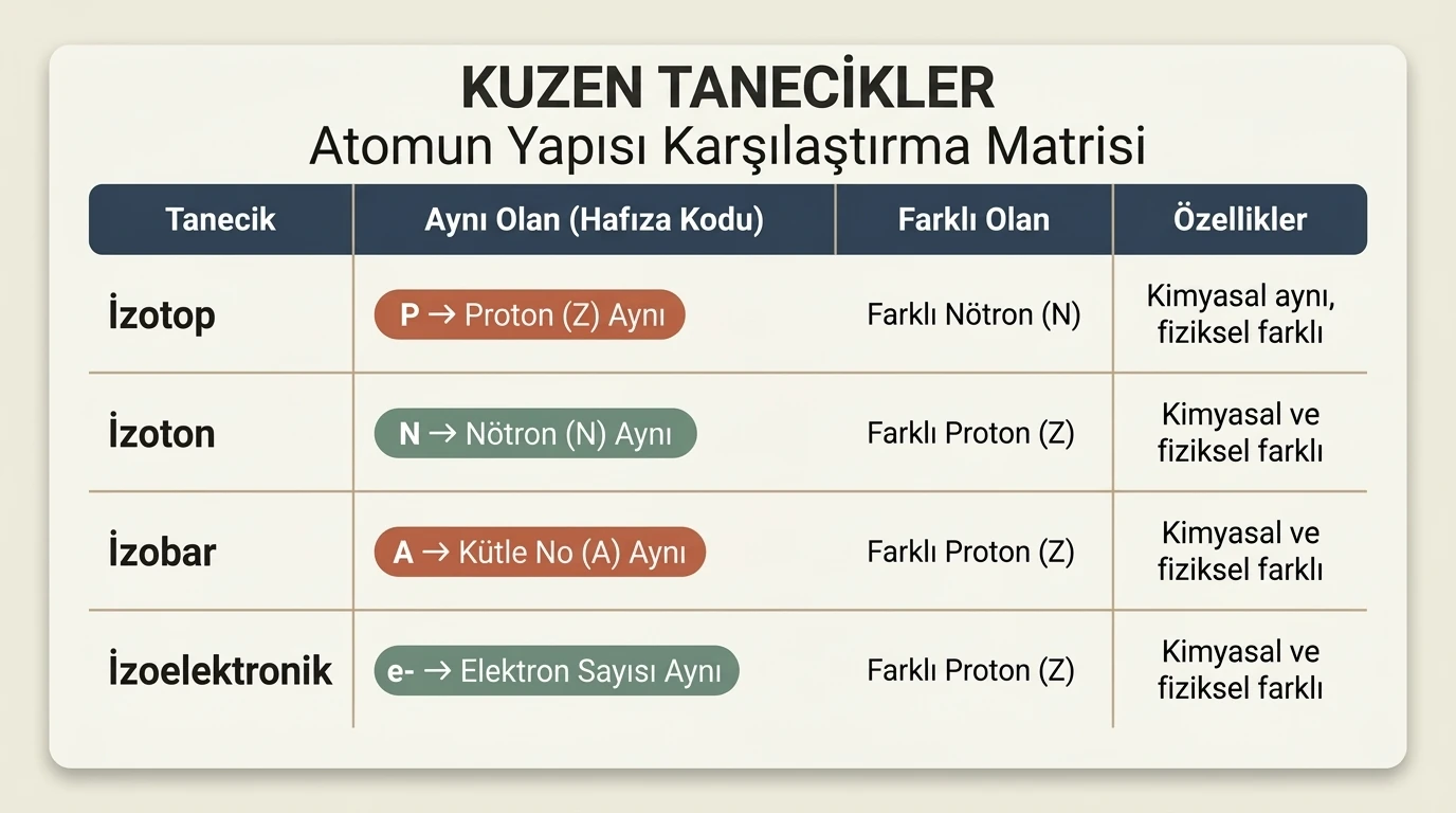 Kuzen Tanecikler Matrisi: İzotop, İzoton, İzobar ve İzoelektronik