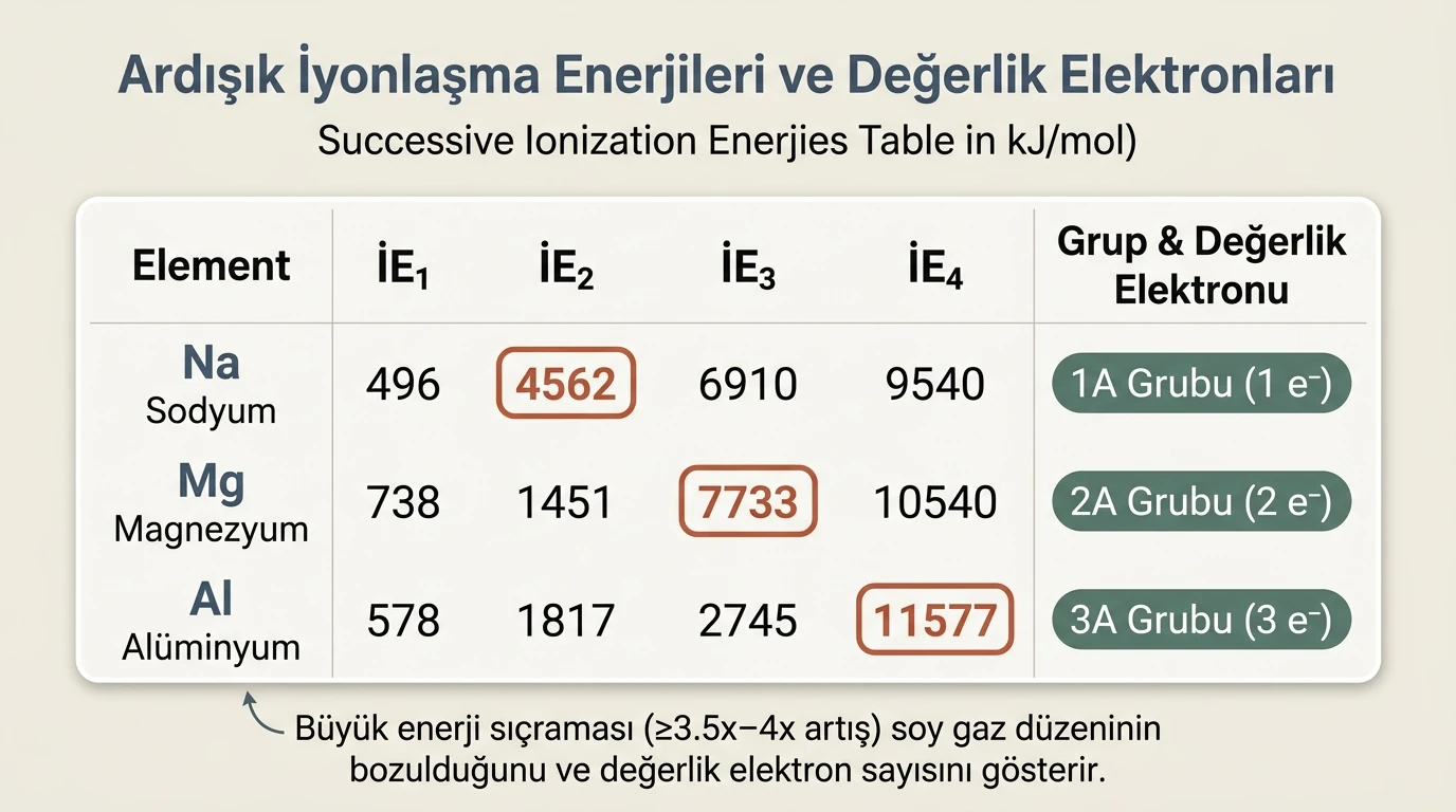Ardışık İyonlaşma Enerjileri ve Değerlik Elektron Sayısı Sıçrama Tablosu
