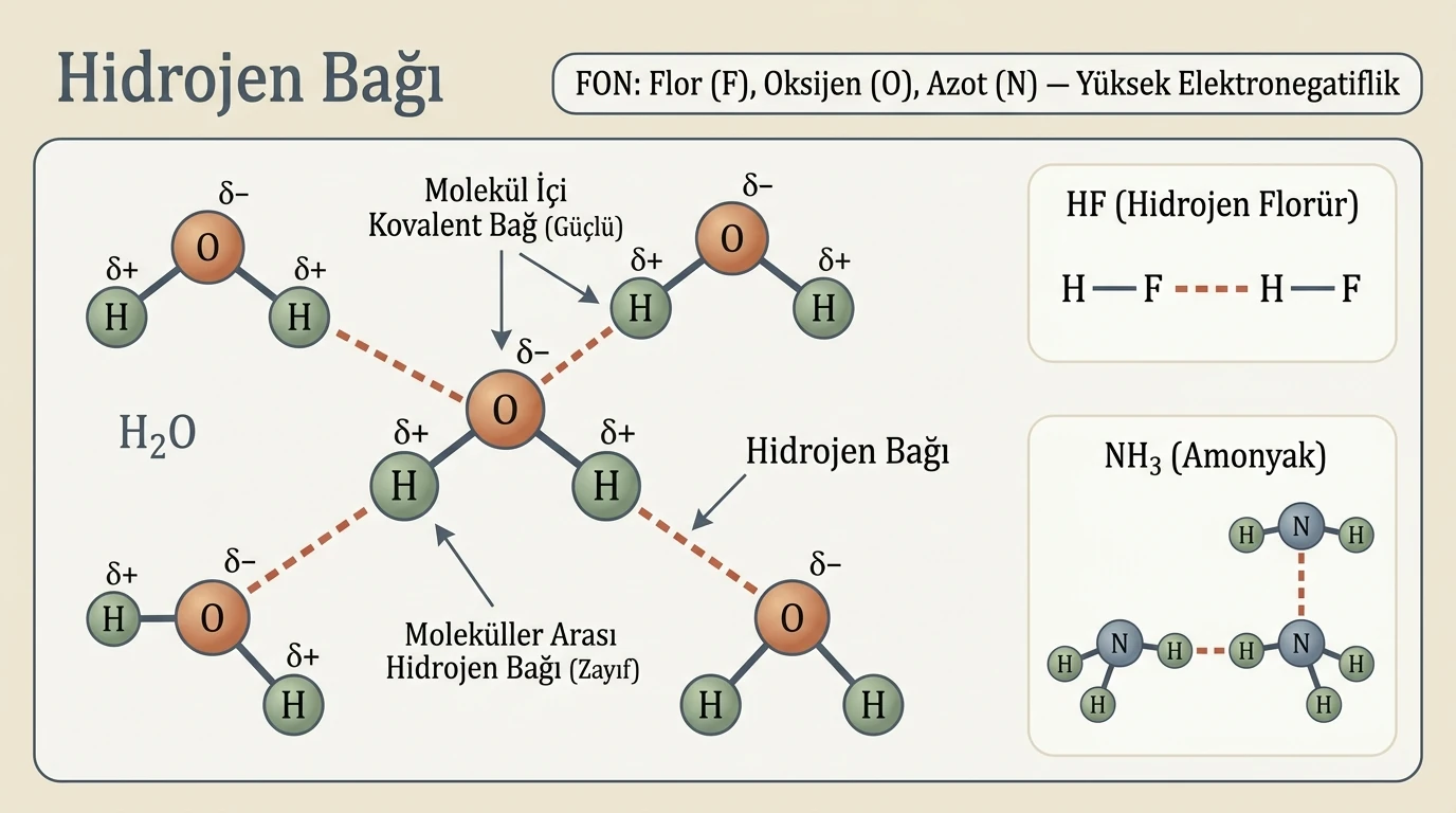 Hidrojen Bağı: F, O, N Atomları ve Moleküller Arası Köprü