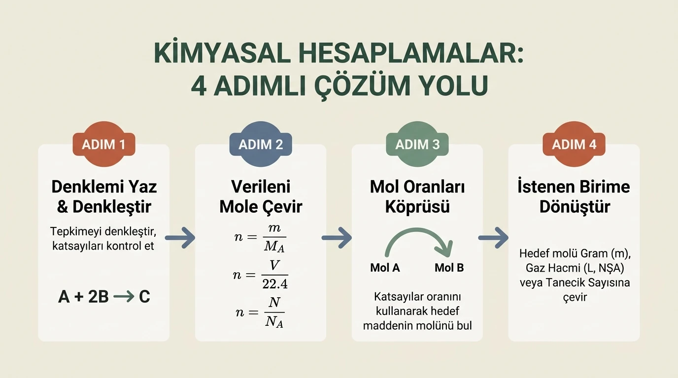 Kimyasal Hesaplamalarda Dört Temel Adım Şeması