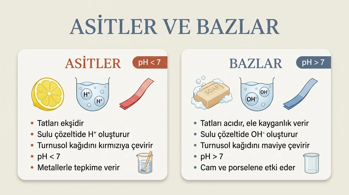 Asitlerin ve Bazların Genel Özellikleri Karşılaştırma Tablosu