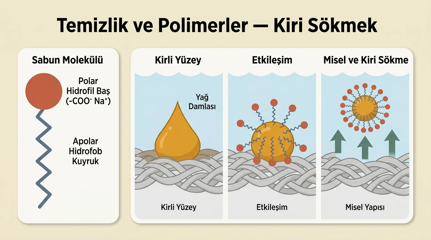 Sabun Molekülünün Yapısı ve Kiri Çevreleyen Misel Mekanizması