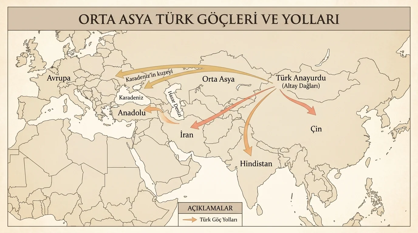 Orta Asya Türk Göç Yolları İnfografik Haritası